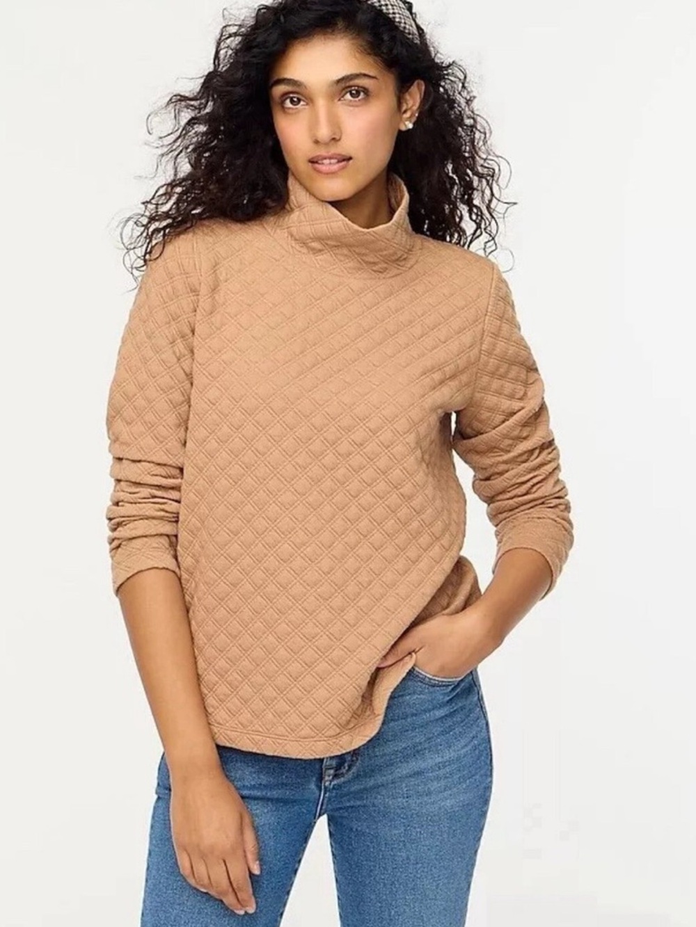 J. Crew NWT❗️Mock Neck Funnel Neck Quilted Pullover in Camel